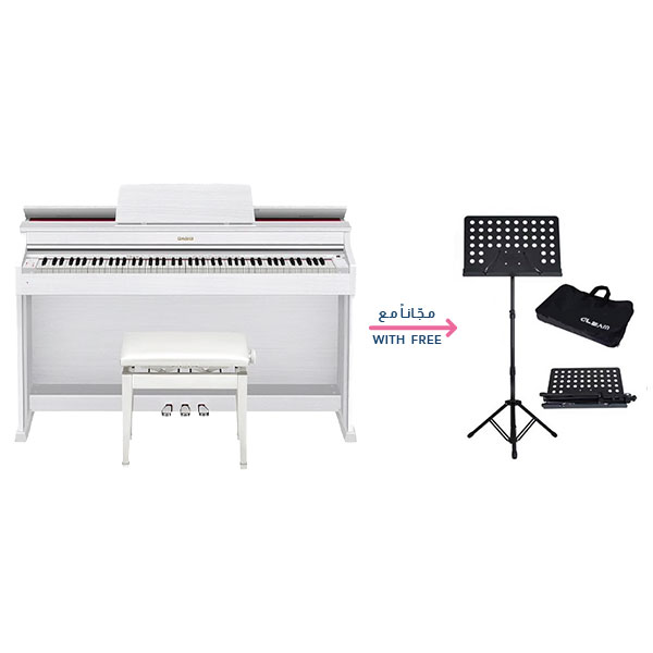 Casio CELVIANO Digital Piano with Free Music Sheet Foldable Stand, White - AP-470WEC2-O