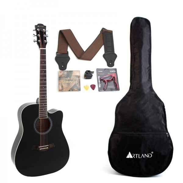 Artland Acoustic Guitar Pack, 41inch with Accessories, Black - AG4110-BK