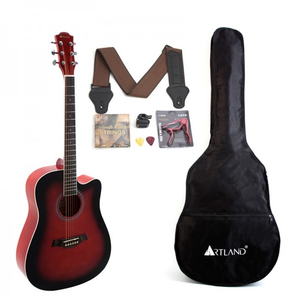Artland Acoustic Guitar Pack, 41inch with Accessories, Red - AG4110-RB