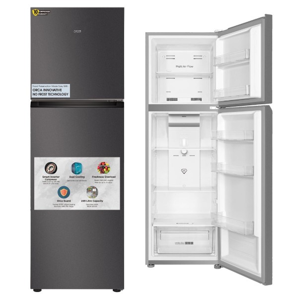 Orca Top Mount Refrigerator 249 Liters, Dark Silver - OR-TRF324WEDS
