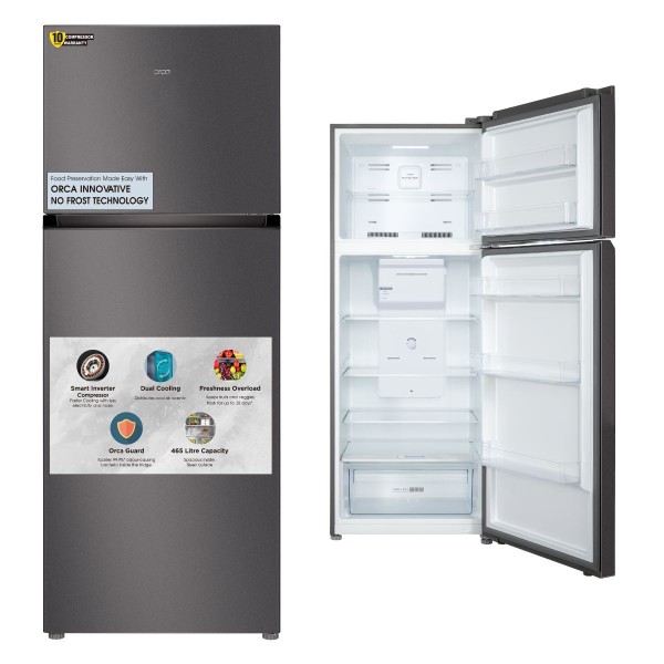 Orca Top Mount Refrigerator 465 Liters, Dark Silver - OR-TRF605WEDS