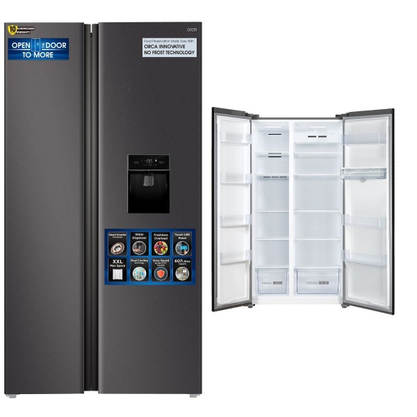 Orca Side by Side Refrigerator 607 Liters, Dark Silver - OR-TRF796WEDS