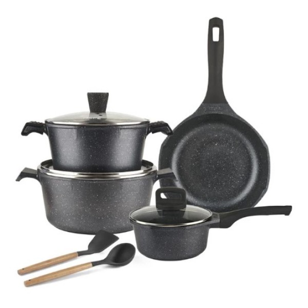 OSFE Granite Cookware Set of11pcs, Dark Grey - OSFE-104