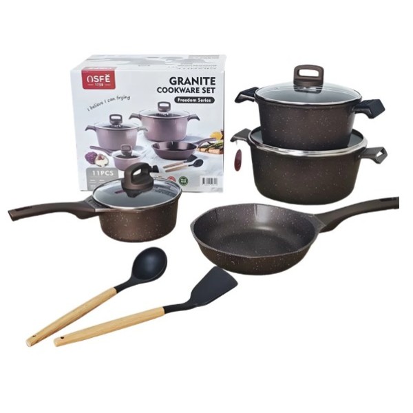 OSFE Granite Cookware Set of 11pcs, Brown - OSFE-105
