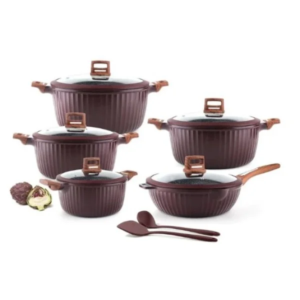 OSFE Granite Cookware Set of 12pcs, Crimson - OSFE-109