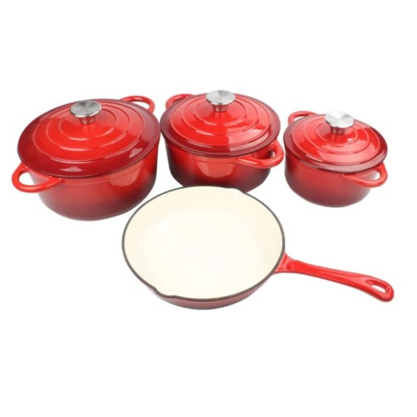 OSFE Cast Iron Cookware Set of 7pcs, Red - OSFE-114