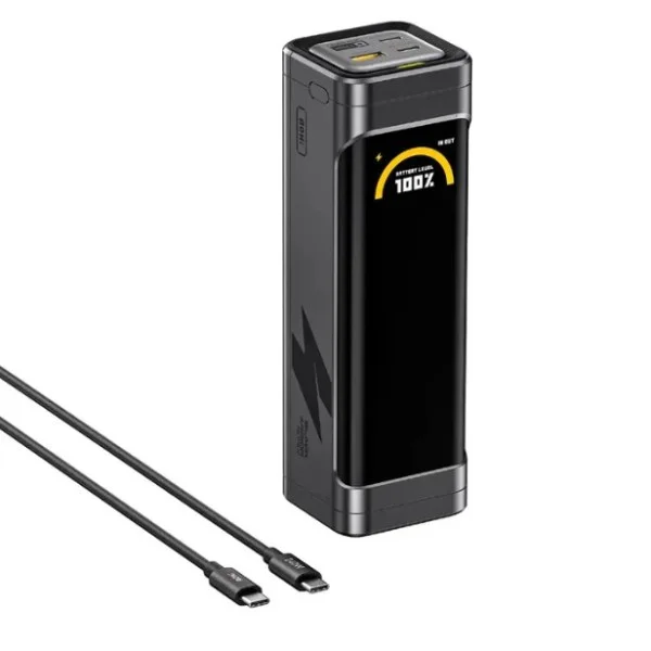 AOHi Black Warrior LED Display 25,200mAh Power Bank with 240W C-C Cable, Black - AOC-P016