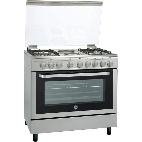 Hoover 90x60, 4 Burners Gas with 2 Hot Plate, Gas Cooker Silver - FGC9042-3DEX