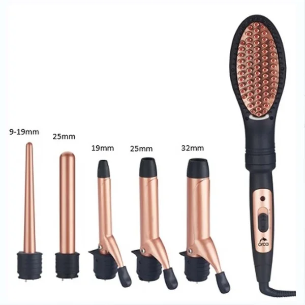 Orca Hair 6 In 1 Curling Iron & Straightener Brush - ORB-5666