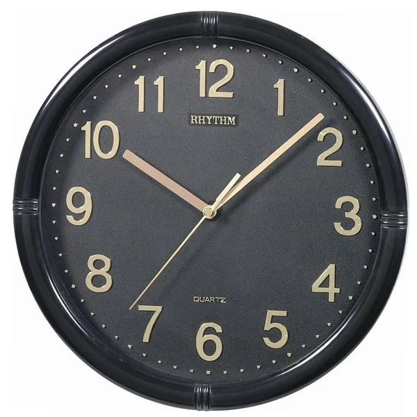 Rhythm Black Dial Wall Clock - CMG434NR02