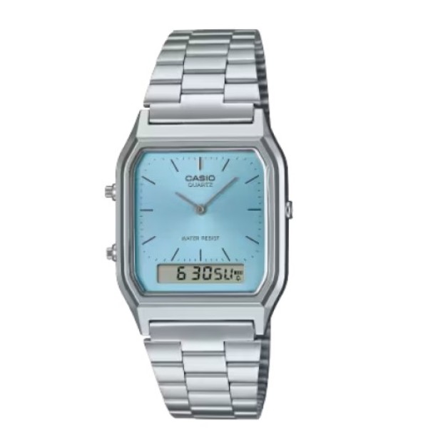 Casio Vintage Blue Dial Stainless Steel Analog-Digital Watch for Unisex - AQ-230A-2A1MQYDF