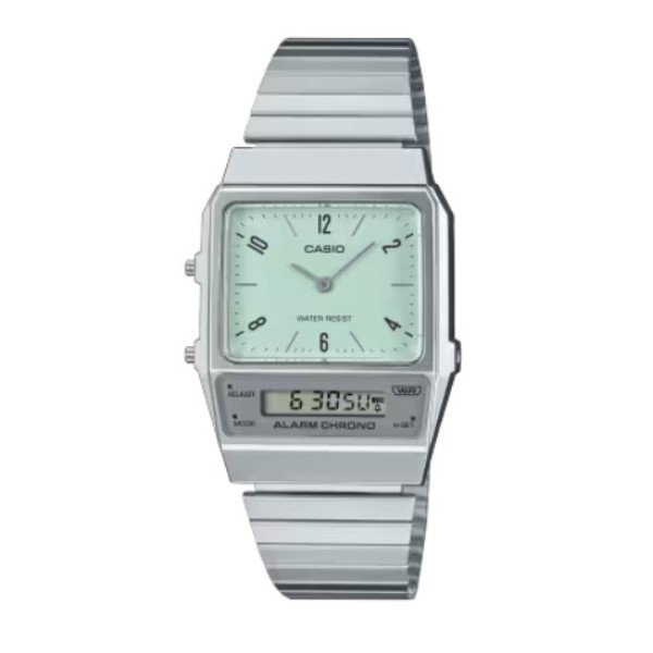 Casio Stainless Steel Green Dial Analog-Digital Watch for Men - AQ-800E-3ADF