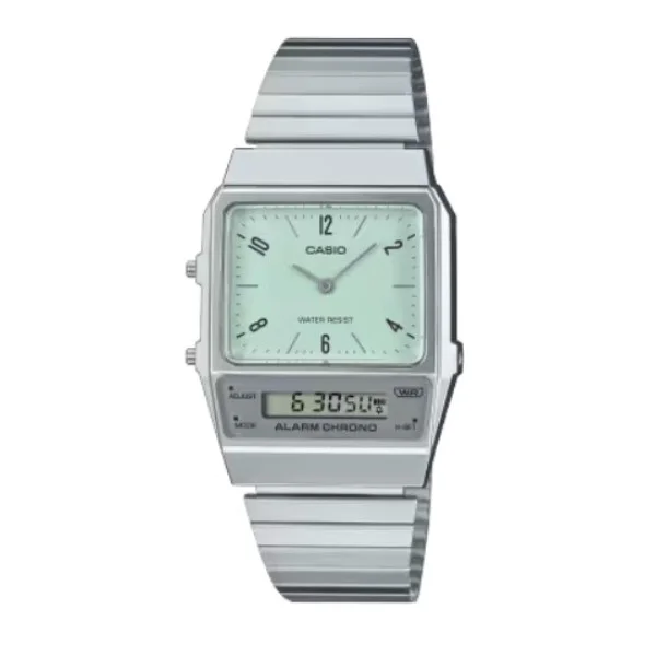 Casio Stainless Steel Green Dial Analog-Digital Watch for Men - AQ-800E-3ADF