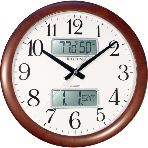 Rhythm LCD Wooden Wall Clock - CFG901NR06