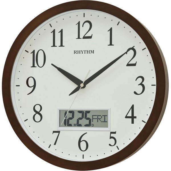 Rhythm LCD Calender Wooden Frame Wall Clock - CFG903NR06