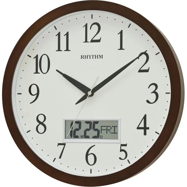 Rhythm LCD Calender Wooden Frame Wall Clock - CFG903NR06