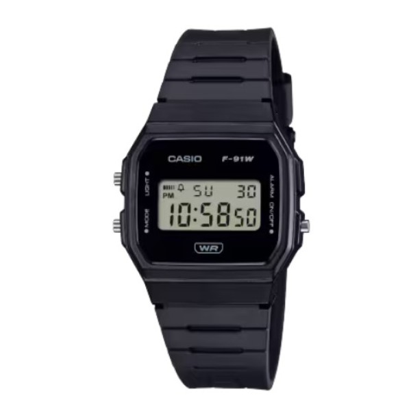 Casio Black Resin Band Digital Watch for Unisex - F-91WB-1ADF