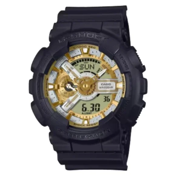 Casio G-Shock Black Band Gold Dial Analog-Digital Watch for Men - GA-110CD-1A9DR