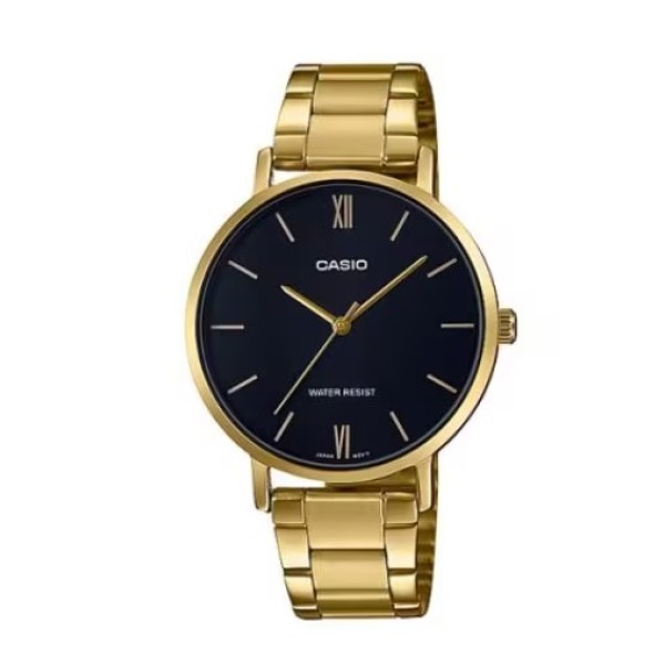 Casio Black Dial Gold Strap Stainless Steel Analog Watch for Women - LTP-VT01G-1BUDF