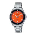 Casio Orange Dial Stainless Steel Watch for Unisex - MDV-10D-4A1VDF