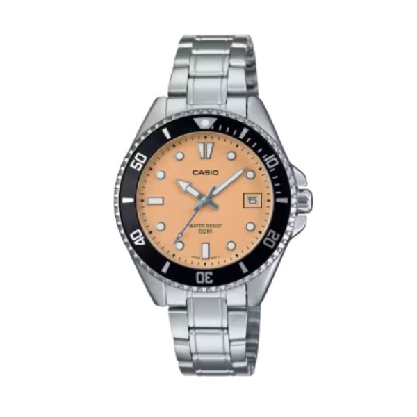 Casio Peach Dial Stainless Steel Watch for Unisex - MDV-10D-4A2VDF