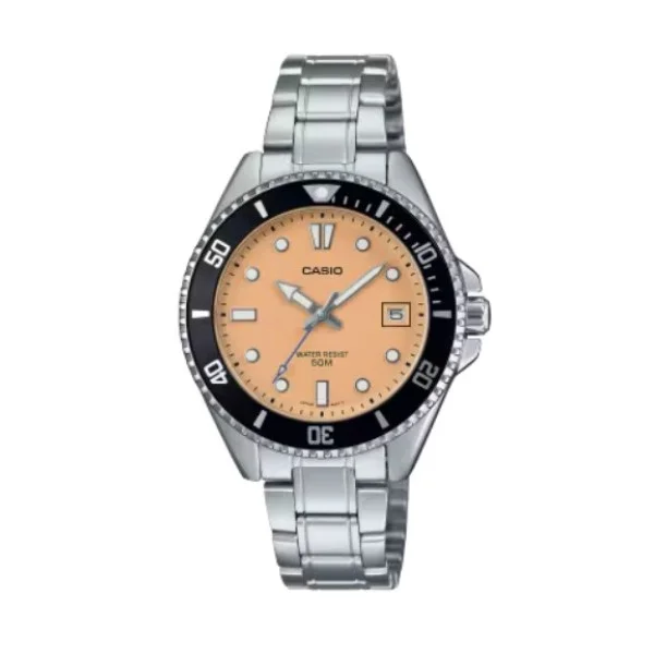 Casio Peach Dial Stainless Steel Watch for Unisex - MDV-10D-4A2VDF