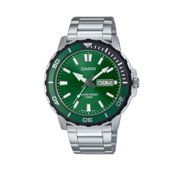 Casio Standard Green Dial Stainless Steel Watch for Men - MTD-125D-3AVDF