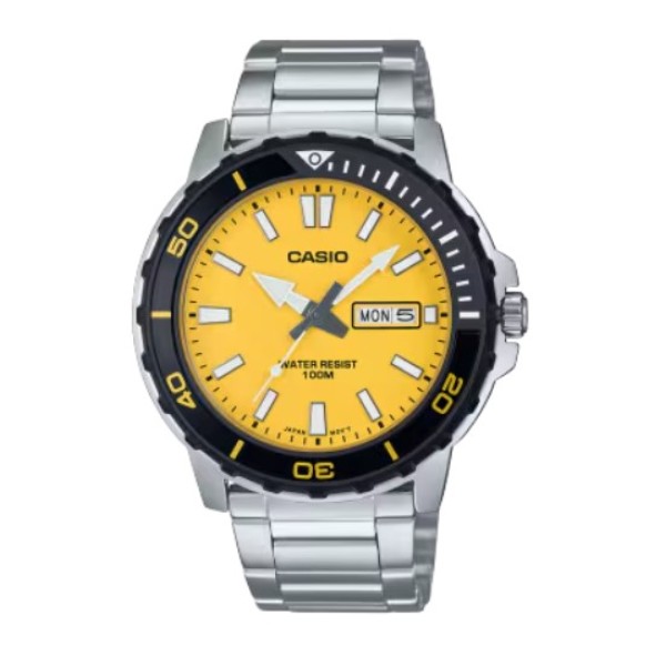 Casio Standard Yellow Dial Stainless Steel Watch for Men - MTD-125D-9AVDF