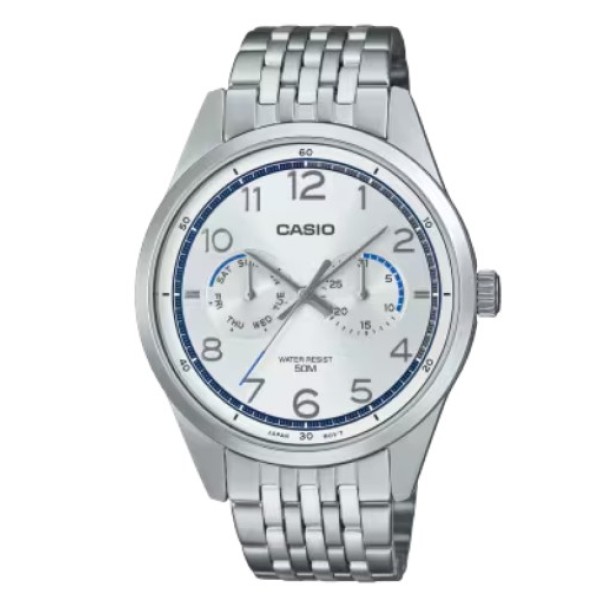 Casio Silver Dial Stainless Steel Band Analog Watch for Men - MTP-E340D-7AVDF