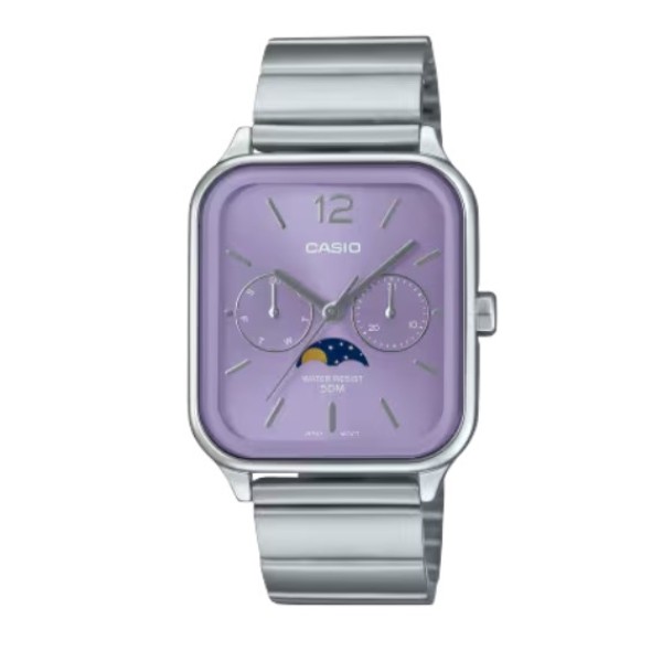 Casio Purple Dial Moon Phase Stainless Steel Watch for Unisex - MTP-M305D-6AVDF