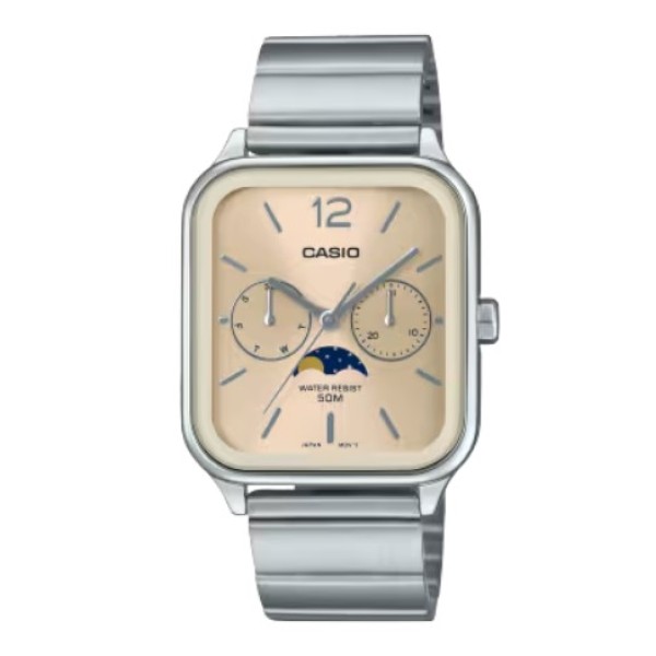 Casio Gold Dial Moon Phase Stainless Steel Watch for Unisex - MTP-M305D-9AVDF