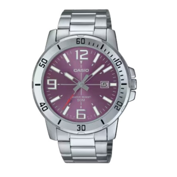 Casio Purple Dial Stainless Steel Analog Watch for Men - MTP-VD01D-6BVUDF