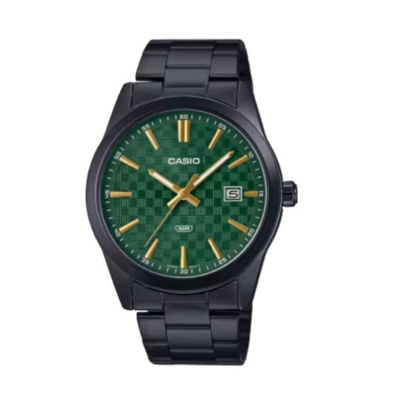 Casio Black Strap Stainless Steel Green Dial Analog Watch for Men - MTP-VD03B-3AUDF