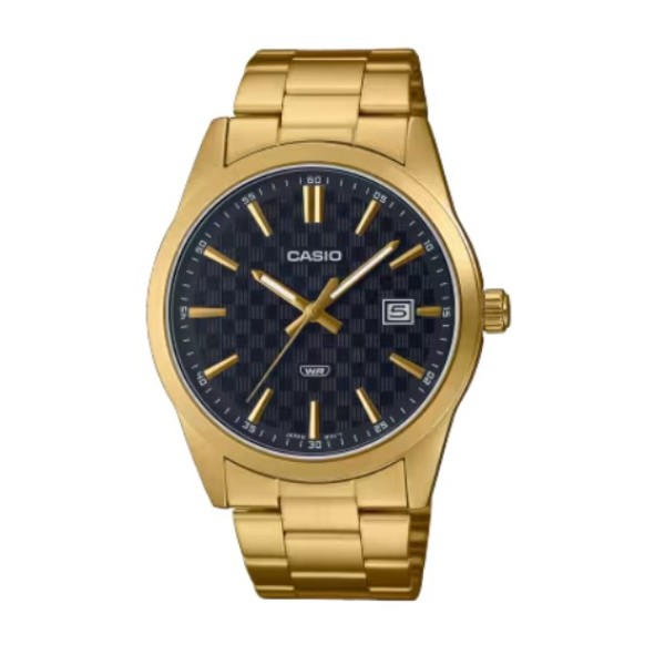 Casio Black Dial Gold Strap Stainless Steel Analog Watch for Men - MTP-VD03G-1AUDF