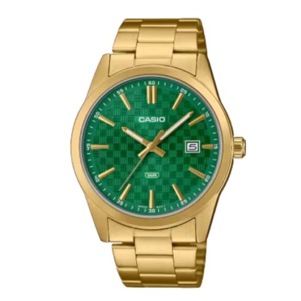 Casio Green Dial Gold Strap Stainless Steel Analog Watch for Men - MTP-VD03G-3AUDF