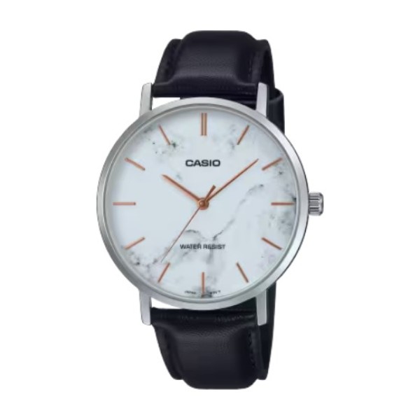 Casio White Dial Leather Band Analog Watch for Men - MTP-VT01LM-7AUDF