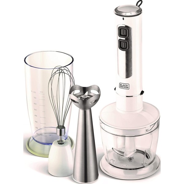 Black & Decker 400W, 4 in 1 Stainless Steel Stem Hand Blender with Chopper - SB4000-B5