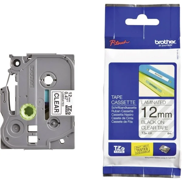 Brother 12mm Black on Clear Tape Label Tape - TZE-131