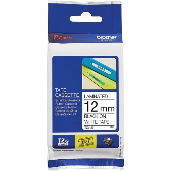 Brother 12mm Size Label Tape Black/White Label Tape - TZE-231