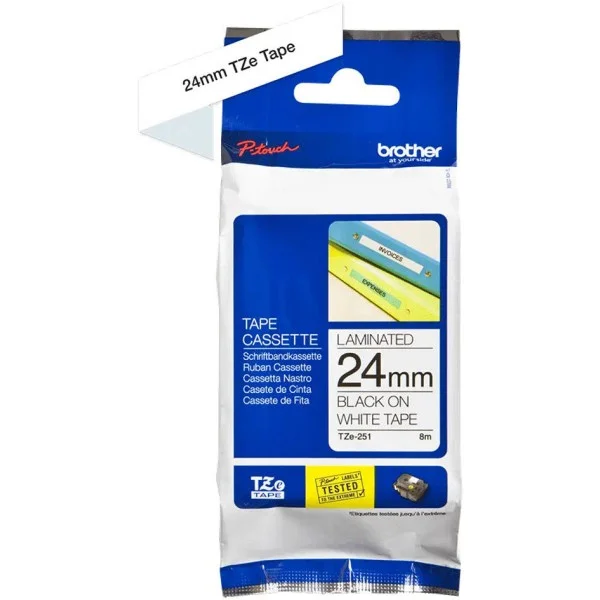 Brother 24mm Black on White Label Tape - TZE-251
