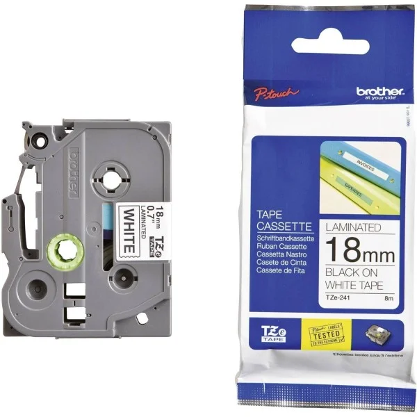 Brother 18mm Black on White Laminated Label Tape - TZE-241