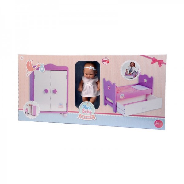 Falca Mini Baby Coquet Wooden Bed Storage with A Doll Size 28cm - 28009-F