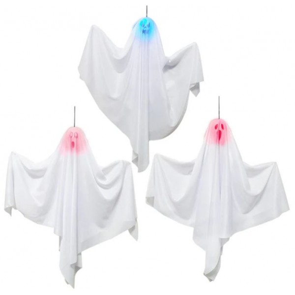 LED Multi-Coloured Hanging Ghost 3 pcs Halloween Decoration - 88637