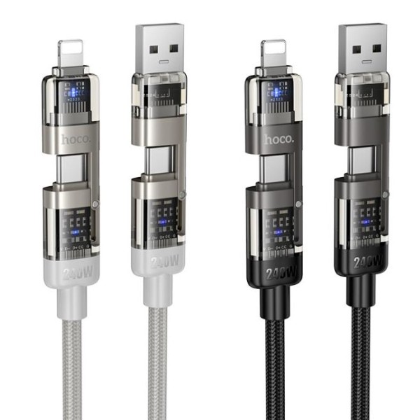 Hoco 240W, 1.2m 4 in 1 USB and Type-C to Type-C and 8 Pin Charging Cable - U151