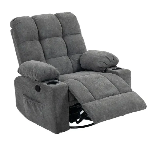 Black Bull Premium Sofa Swivel Rocker Recliner, Grey - UMSDG105