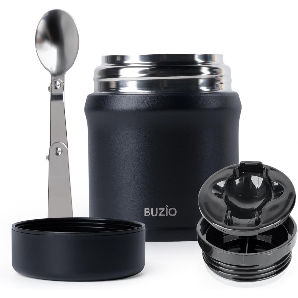 Buzio Stainless Steel Food Container for Kids 350ml, Black - X003L9C9A7