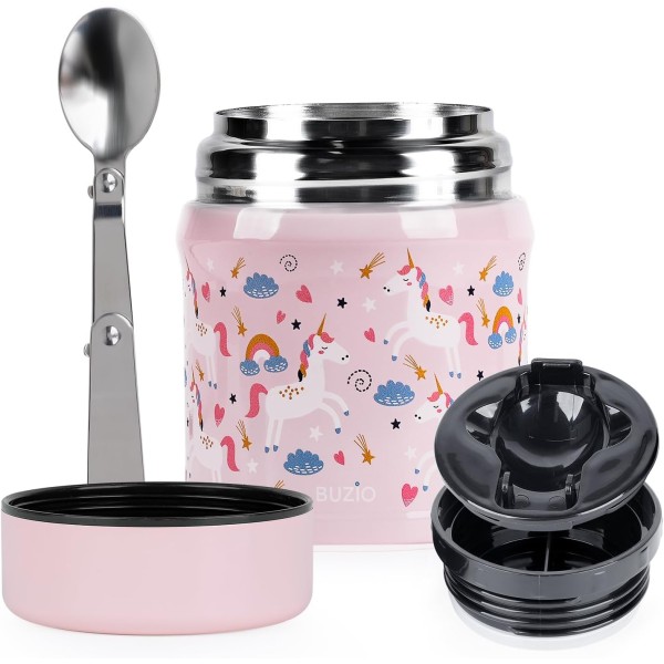 Buzio Stainless Steel Food Container for Kids 350ml, Unicorn - X003L9FWHT