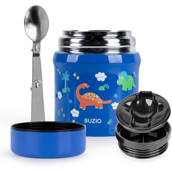 Buzio Stainless Steel Food Container for Kids 350ml, Dinosaur - X003L9LGG5