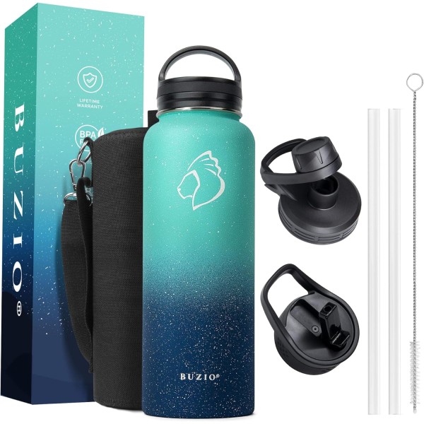 Buzio Trio Series Water Bottle with 3 Lids and Sleeve 1.2L, Starry Pacific - X00494LPXZ