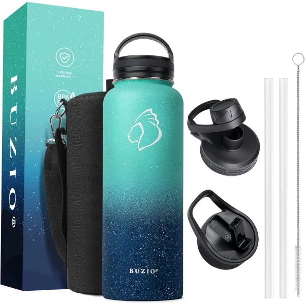 Buzio Trio Series Water Bottle with 3 Lids and Sleeve 1.2L, Starry Pacific - X00494LPXZ